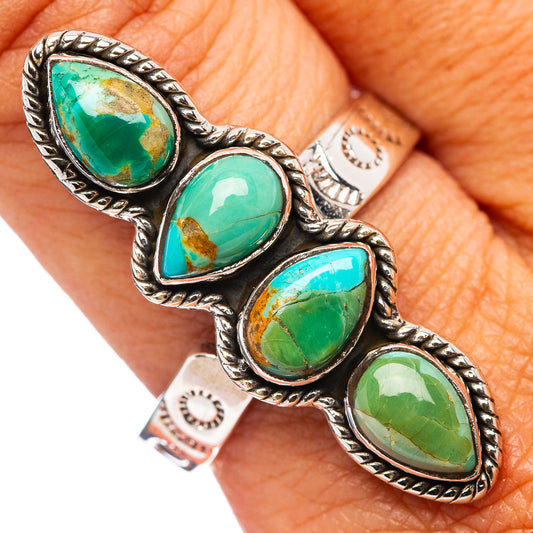 Adjustable sterling silver ring with four oval turquoise cabochon stones