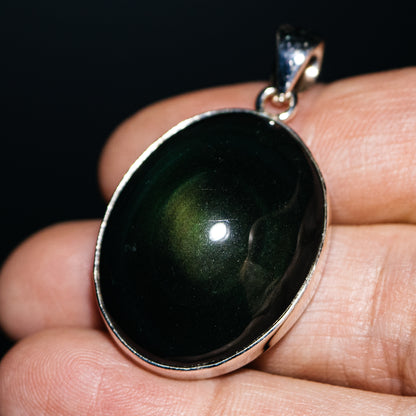 Rainbow Obsidian Pendant 1 5/8" (.925 Sterling Silver)