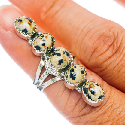 Premium 5-Gemstone Finger Shield Dalmatian Jasper Ring Size 6 (.925 Sterling Silver)