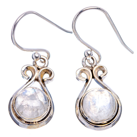 925 sterling silver rainbow moonstone drop earrings, teardrop cabochon and hook backs