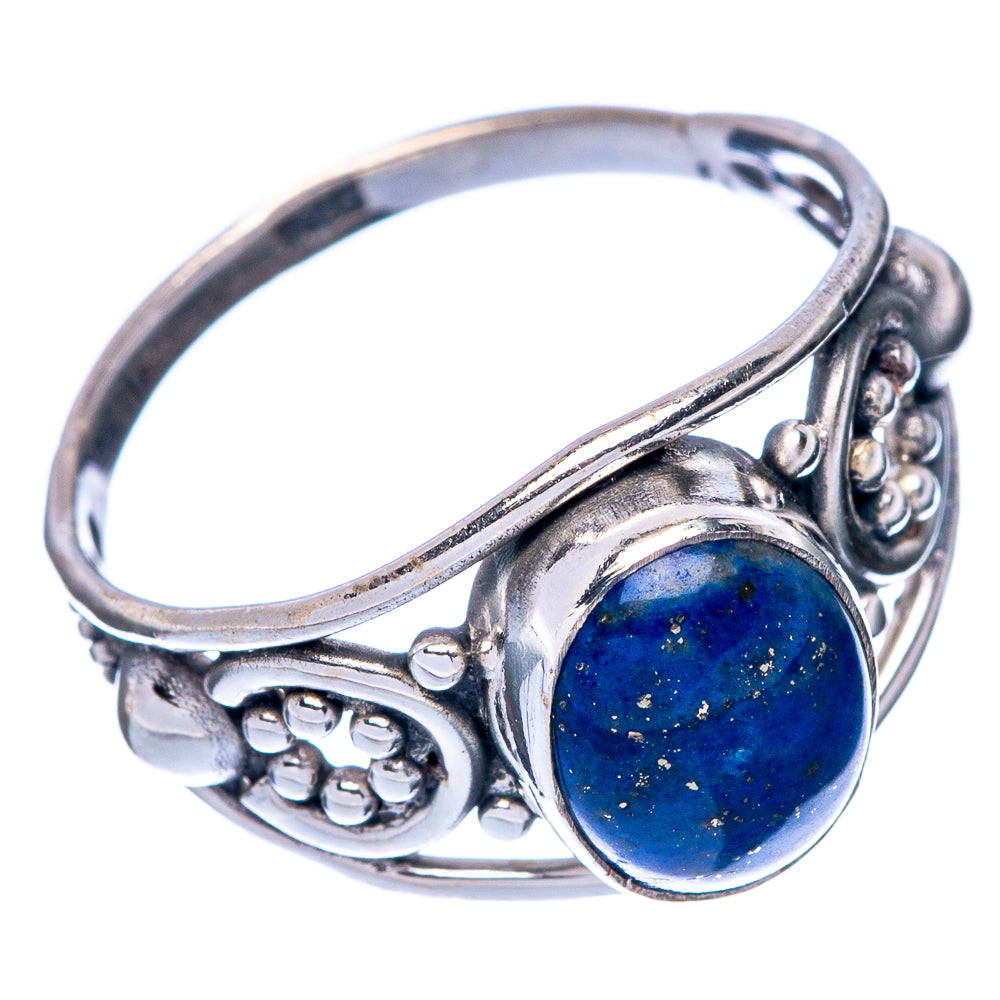Dainty sterling silver ring with oval lapis lazuli cabochon and filigree sides