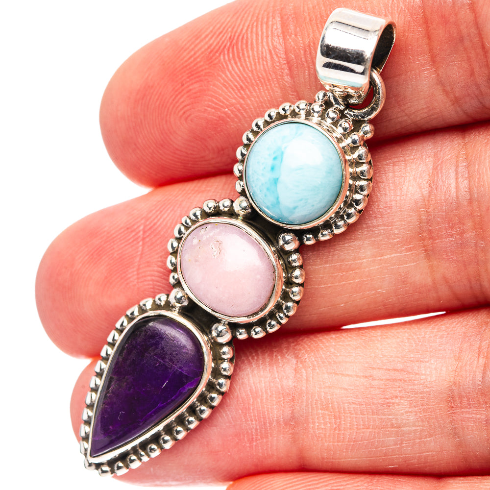 Premium Sugilite, Larimar, Pink Opal Pendant 2 1/8" (.925 Sterling Silver)