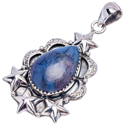 Blue apatite teardrop pendant with star and halo settings, .925 sterling silver