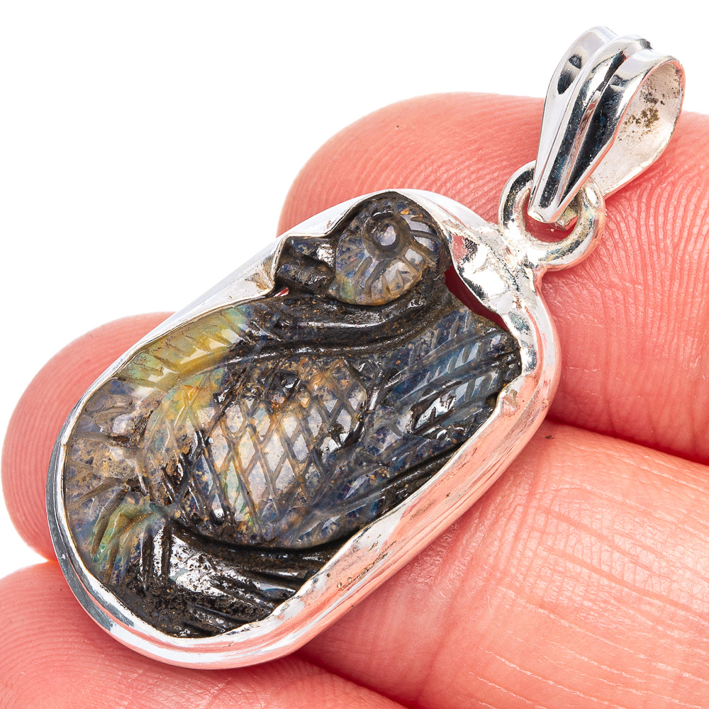 Boulder Opal Swan Pendant 1 1/2" (925 Sterling Silver) P40204