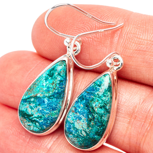 Chrysocolla teardrop earrings with .925 sterling silver hooks, green-blue stone