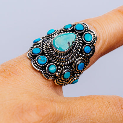 Tibetan Made Vintage Turquoise Ring Size 8 (.925 Sterling Silver)