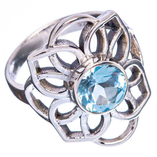 Blue Topaz Flower Ring Size 6.5 (925 Sterling Silver) R3146