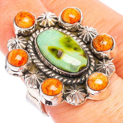 Sonoran Gold Turquoise Native Style, Sponge Coral Ring Size 7 Adjustable (.925 Sterling Silver) Exclusive
