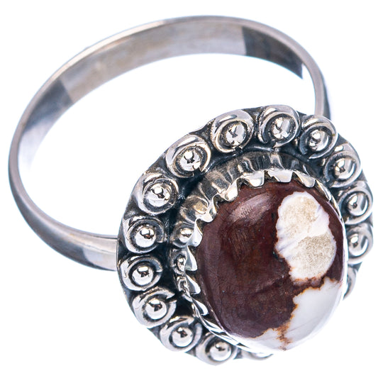 Size 7 jasper ring in .925 sterling silver, cabochon framed by circular bead details