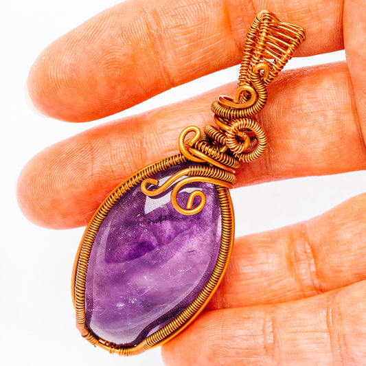 Dark Amethyst Wire Wrap Pendant 2 5/8" (Copper)