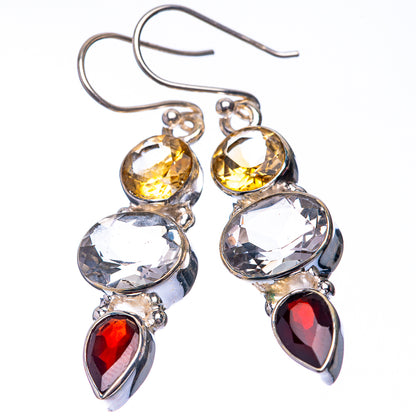 White Quartz, Citrine, Garnet 925 Sterling Silver Earrings 1 5/8" (925 Sterling Silver) EARR432230