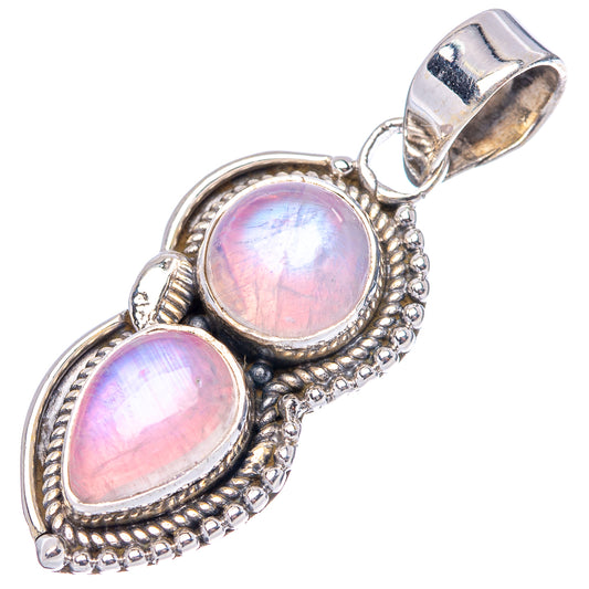 Oval pink moonstone double pendant in .925 sterling silver with top bail loop