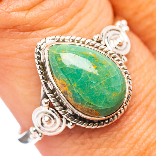 Sterling silver oval turquoise cabochon ring with ornate braided bezel, size 10