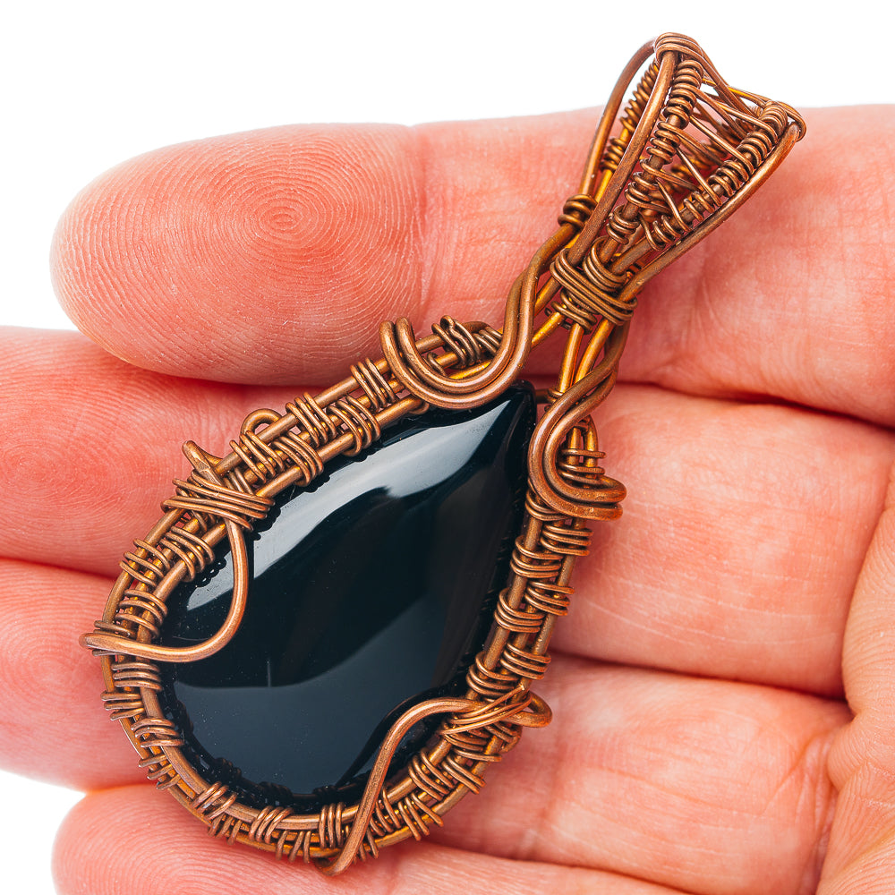 Black Onyx Wire Wrap Pendant 2 3/8" (Copper)