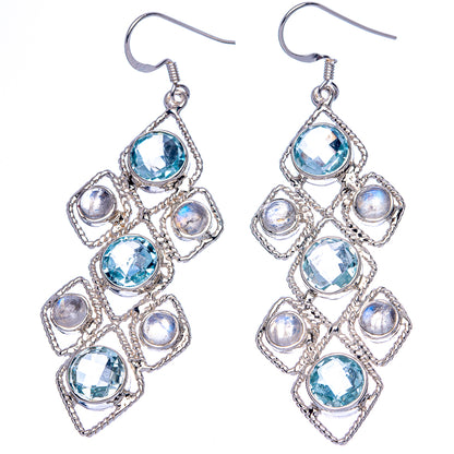 Signature Blue Topaz, Rainbow Moonstone Earrings 2 3/4" (925 Sterling Silver) E1349