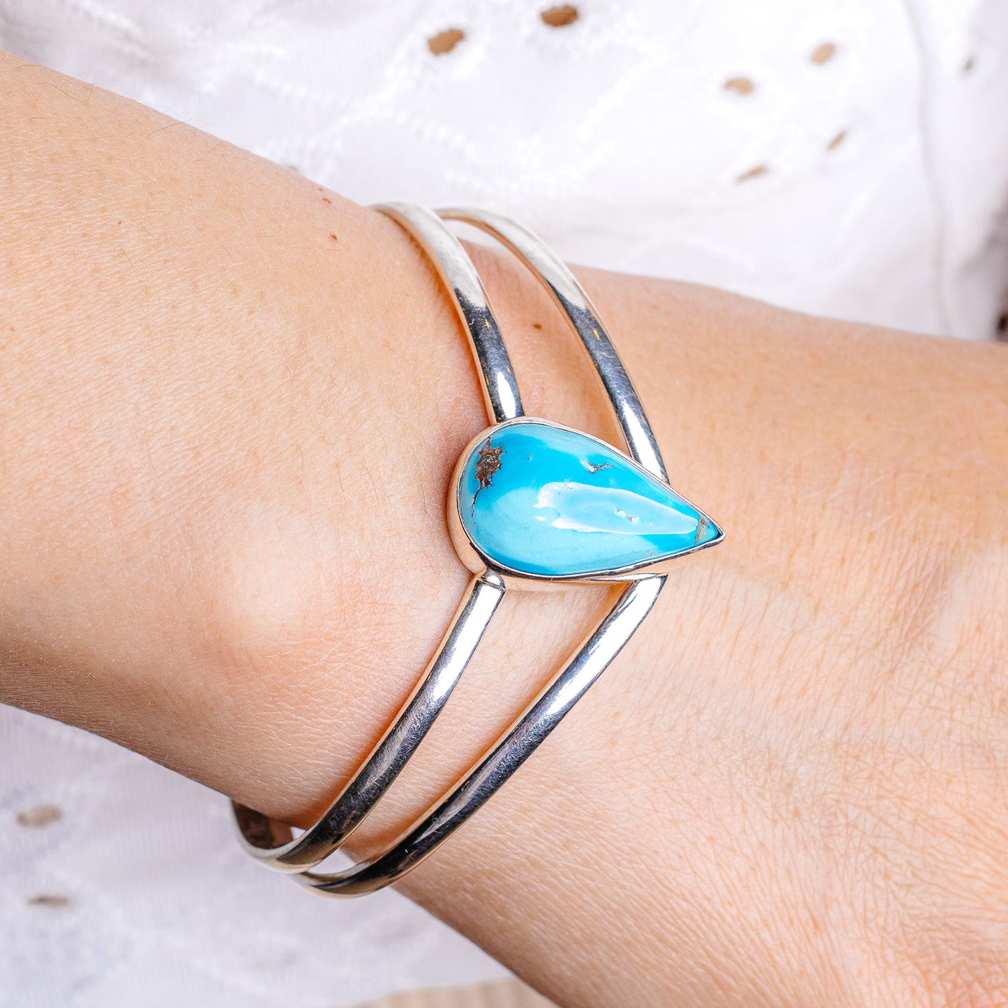 Golden Hills Turquoise Cuff Bracelet Adjustable (.925 Sterling Silver)