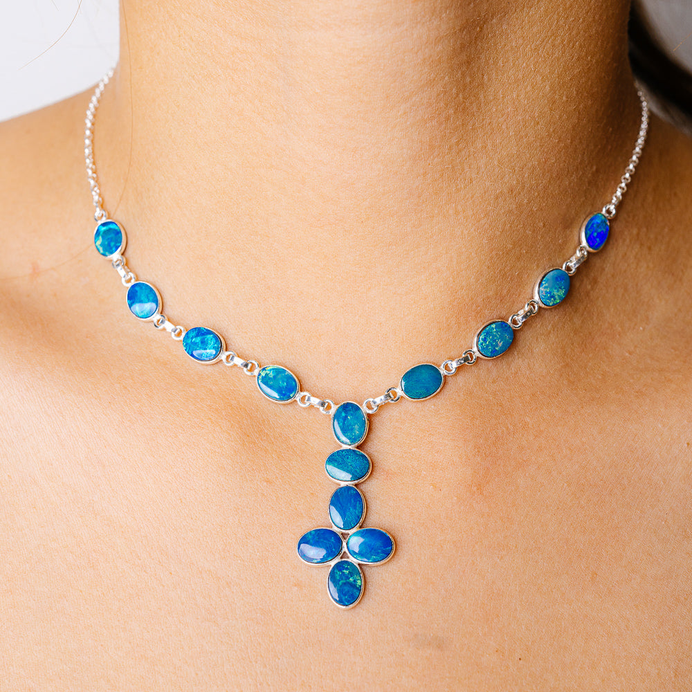 Doublet Opal Necklace 15.125" (925 Sterling Silver) N90240