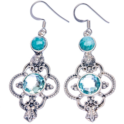Signature Blue Topaz, Larimar Earrings 2 1/4" (925 Sterling Silver) E1350