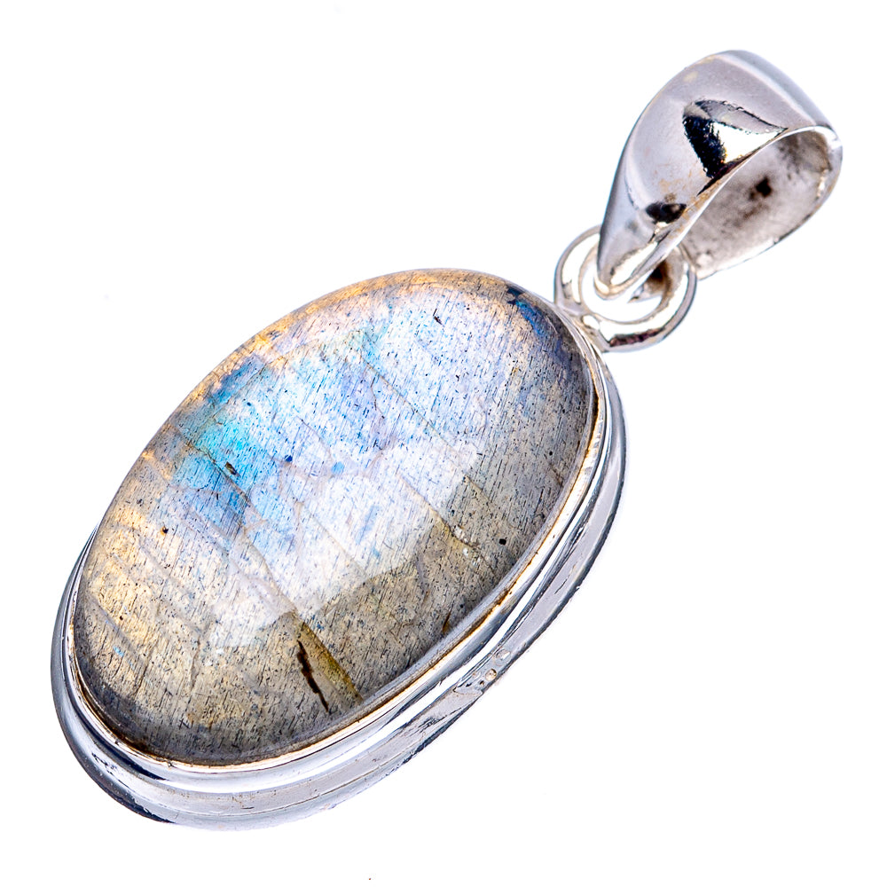 Labradorite oval pendant in .925 sterling silver with hinged bail, polished finish