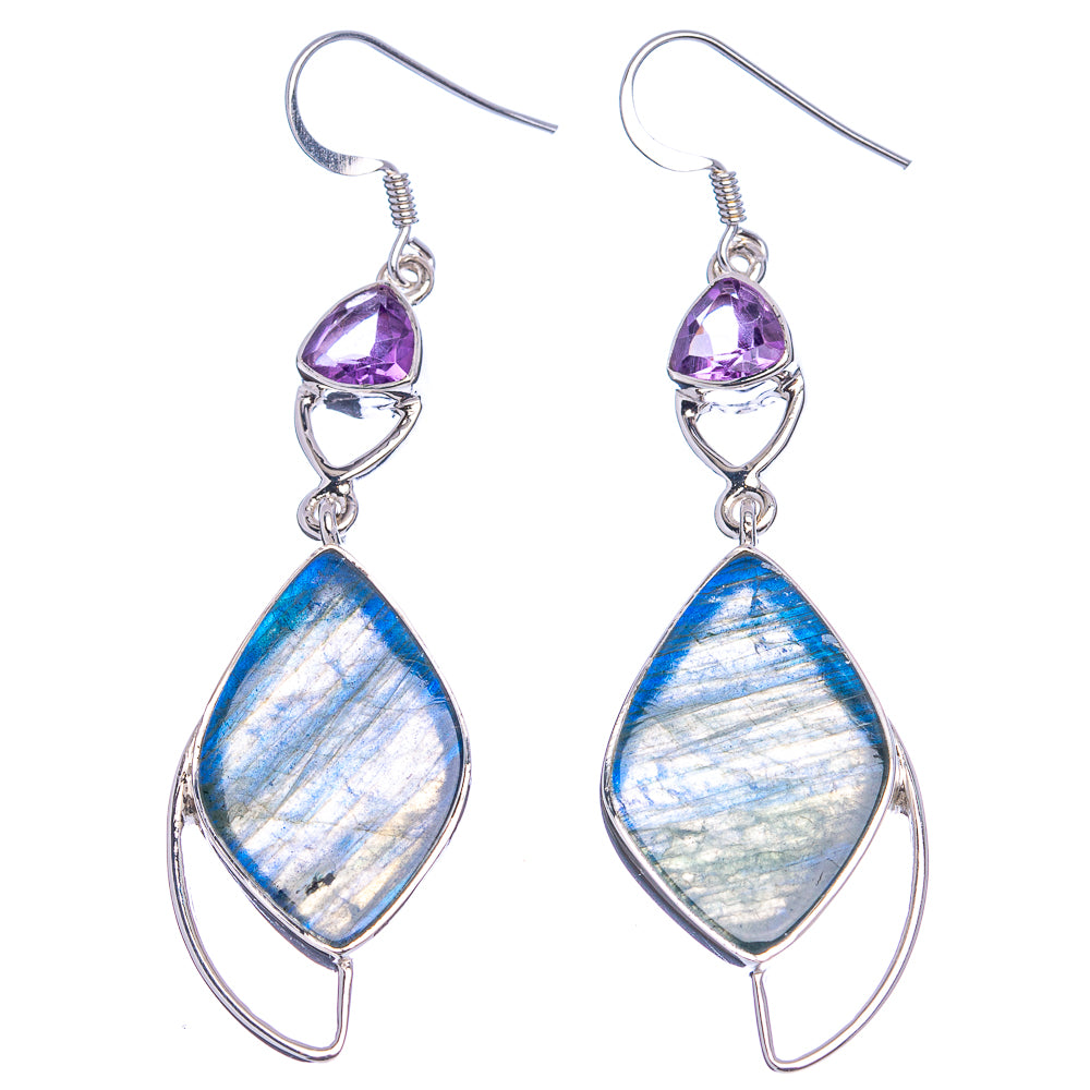 Sterling silver amethyst and iridescent labradorite drop earrings, teardrop purple tops