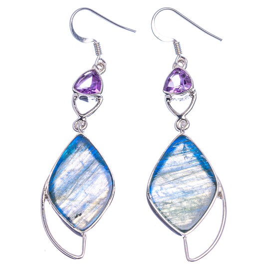 Sterling silver amethyst and iridescent labradorite drop earrings, teardrop purple tops