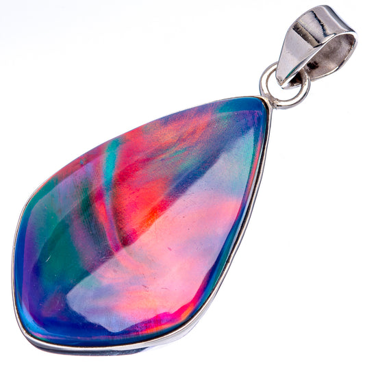 Teardrop opal pendant with iridescent blue, green, pink in .925 sterling silver
