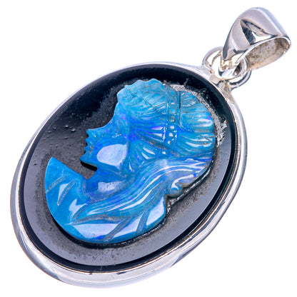 Rare Opal Cameo Lady Face Pendant 1 1/2" (925 Sterling Silver) P41584