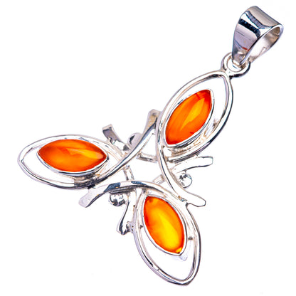 Sterling silver carnelian teardrop pendant with three orange-red gemstone drops