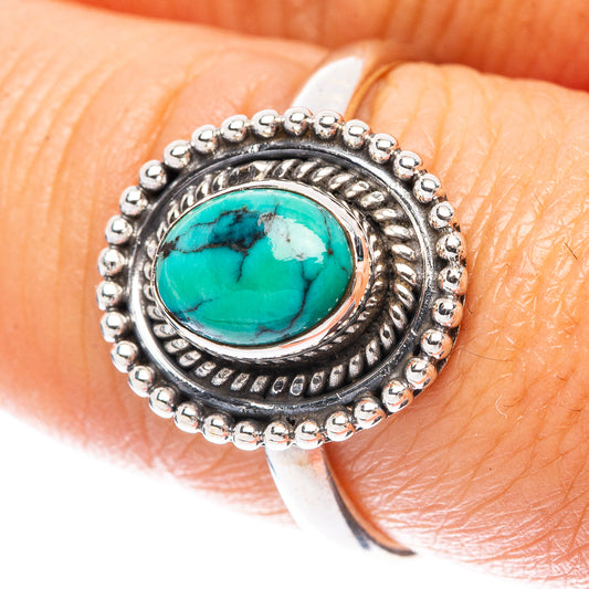 Tibetan Turquoise Dainty Ring Size 8 (925 Sterling Silver) R5983