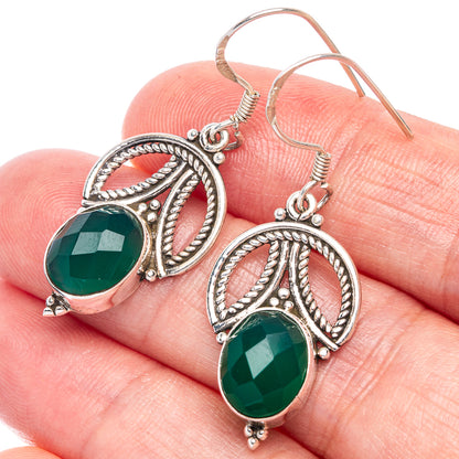 Green Onyx Earrings 1 1/2" (925 Sterling Silver) E433348