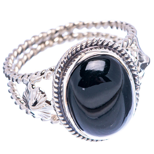 Sterling silver onyx ring, oval black gemstone bezel with braided rope band details