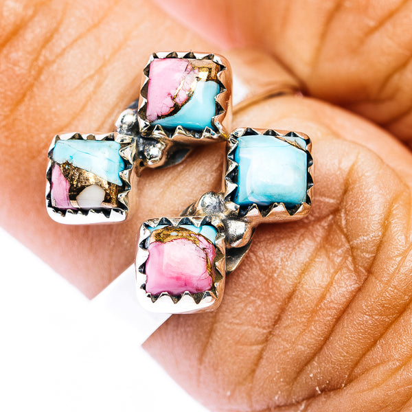 Southwestern Style Cotton Candy Turquoise Ring Size 6 Adjustable (.925 Sterling Silver)