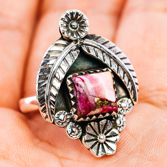 Pink Dahlia Turquoise Ring Size 8 (.925 Sterling Silver)