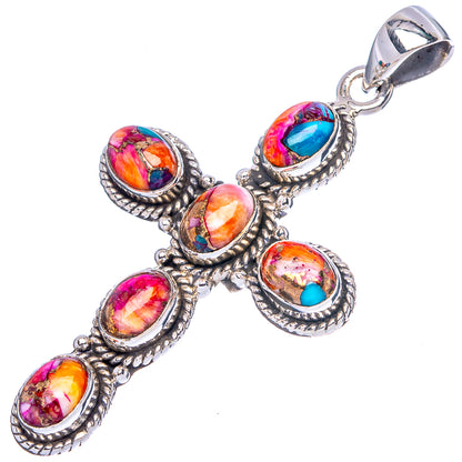 Kingman Pink Dahlia Turquoise Cross Pendant 2" (925 Sterling Silver) P43142
