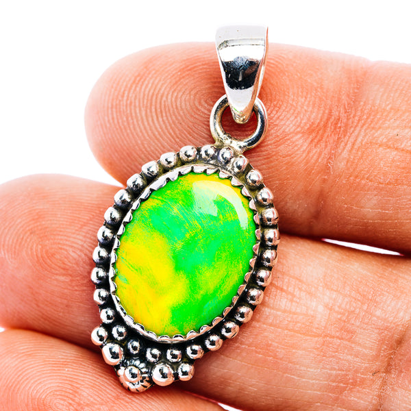 Green Aurora Opal Pendant 1 3/8" (.925 Sterling Silver)