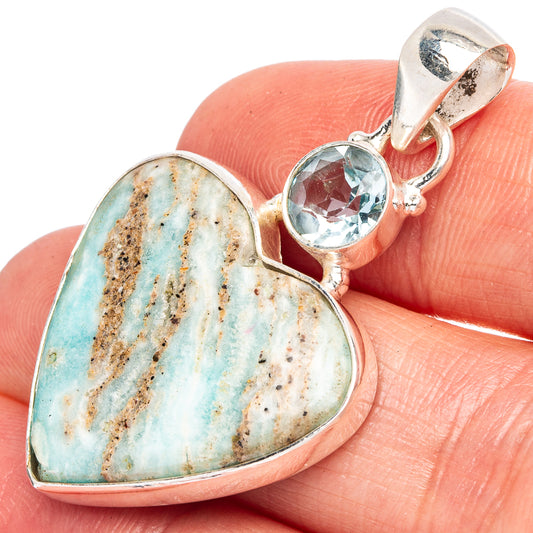 Blue Aragonite, Blue Topaz Heart Pendant 1 5/8" (925 Sterling Silver) P43512