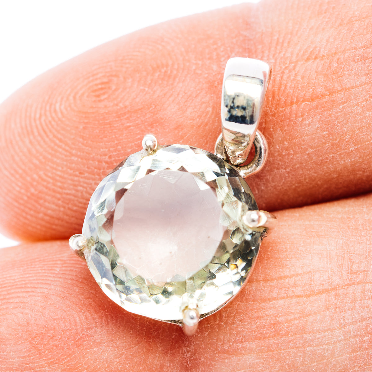 Faceted Prasiolite Pendant 7/8" (.925 Sterling Silver)