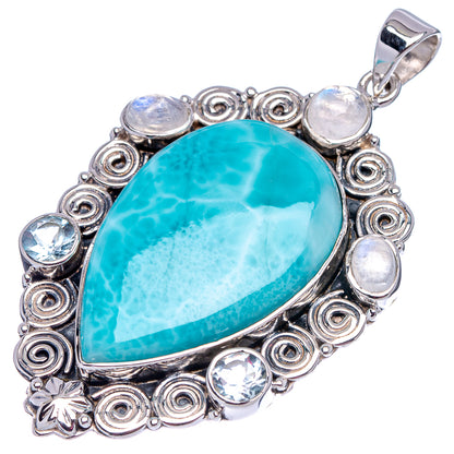 Signature Larimar, Rainbow Moonstone Pendant 2 1/4" (.925 Sterling Silver)
