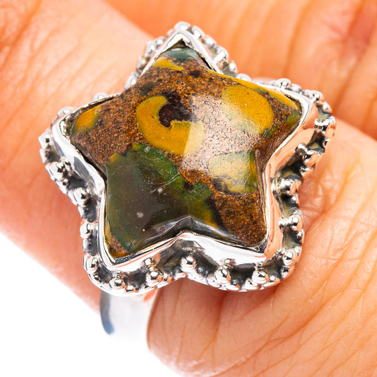 Sterling silver ring with multicolor starburst jasper center stone