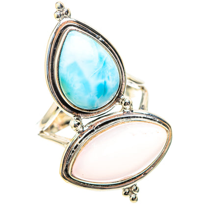 Large Rose Quartz, Larimar 925 Sterling Silver Ring Size 8 (925 Sterling Silver) RING139660