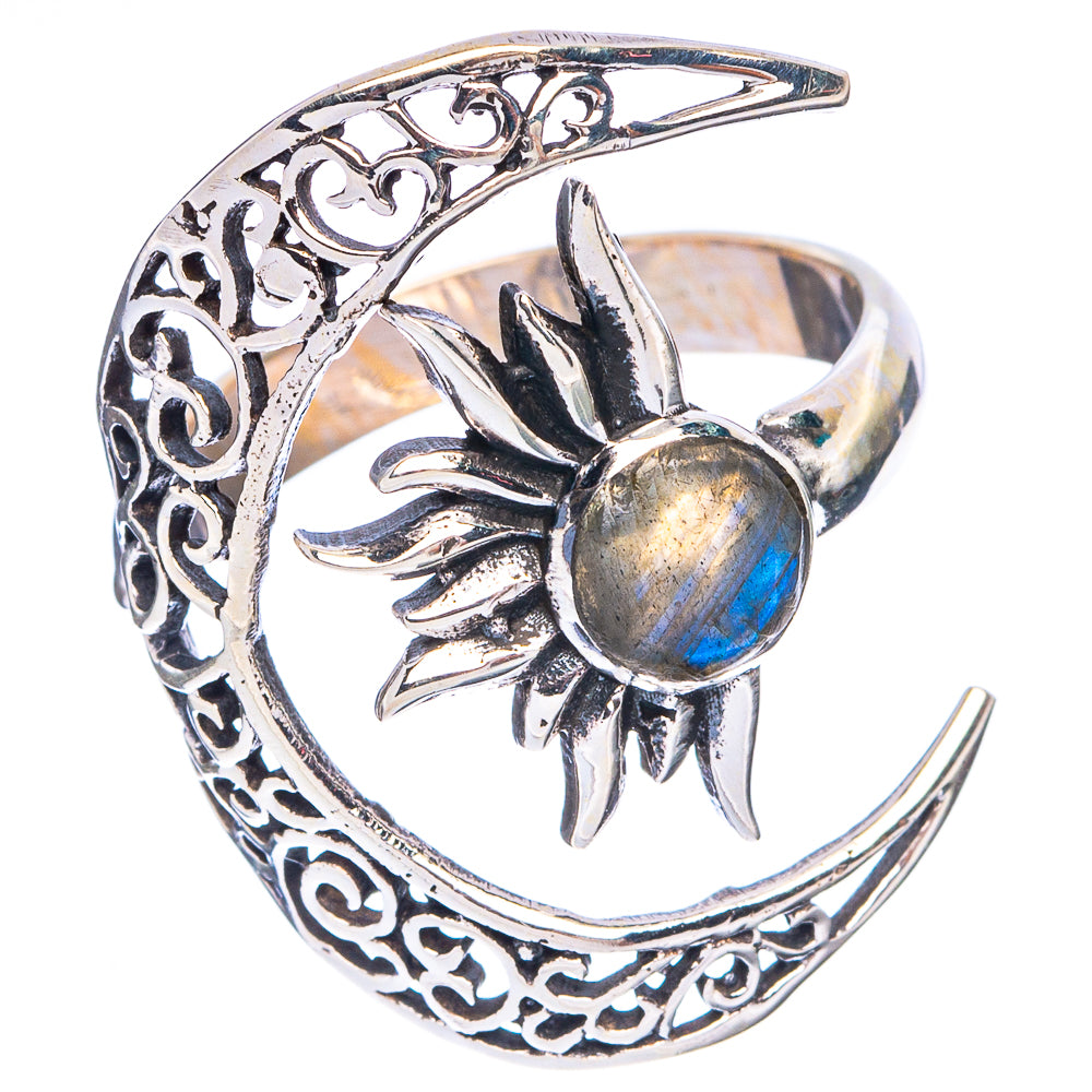 Labradorite Moon Sun Dainty Ring Size 7 Adjustable (925 Sterling Silver) R5239