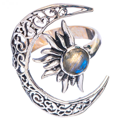 Labradorite Moon Sun Dainty Ring Size 7 Adjustable (925 Sterling Silver) R5239