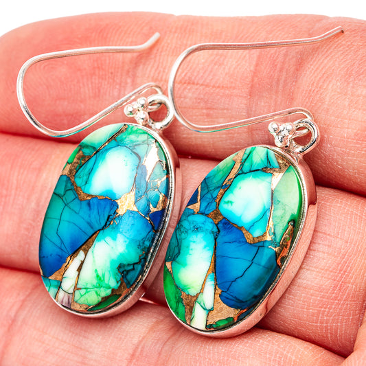 Premium Peacock Dahlia Turquoise Earrings 1 3/4" (.925 Sterling Silver)