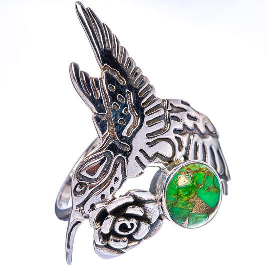 Large Green Copper Composite Turquoise Hummingbird Ring Size 5.75 (925 Sterling Silver) R146482