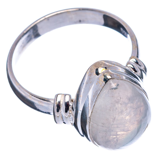 Sterling silver ring with oval rainbow moonstone cabochon and twisted rope setting