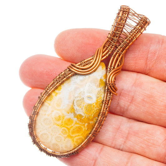 Fossil Coral Wire Wrap Pendant 2 3/4" (Copper)