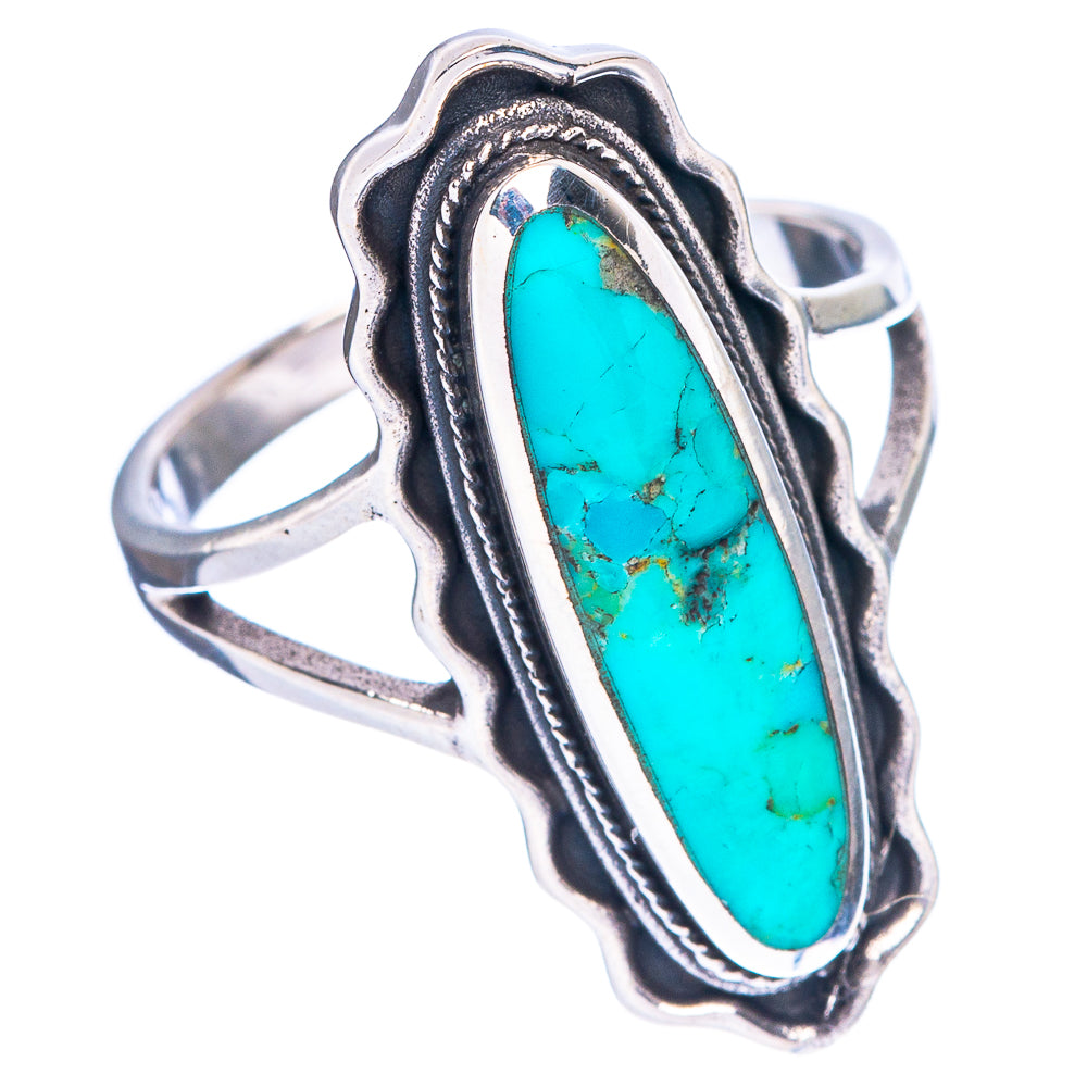 Sterling silver ring with oval turquoise cabochon and ornate black border, size 7.5