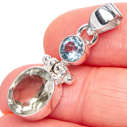 White Quartz, Blue Topaz Pendant 1 3/8" (925 Sterling Silver) P42095