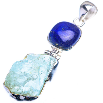 Raw Aquamarine, Lapis Lazuli Pendant 2 1/8" (925 Sterling Silver) PD38461