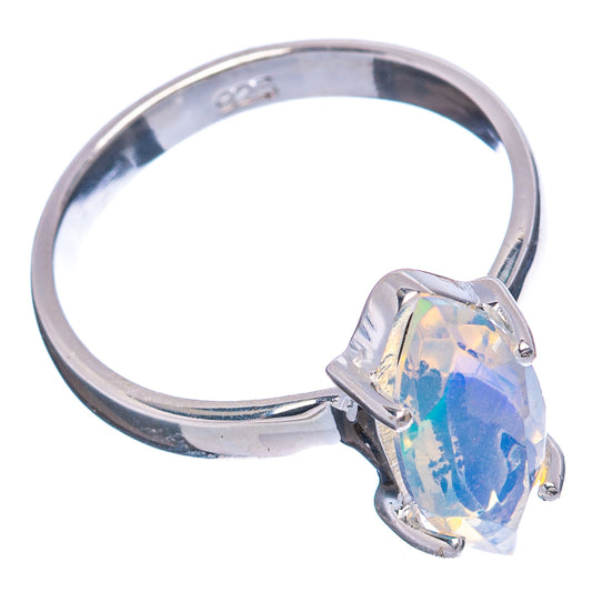 Sterling silver opal ring, oval faceted iridescent stone in side prong setting